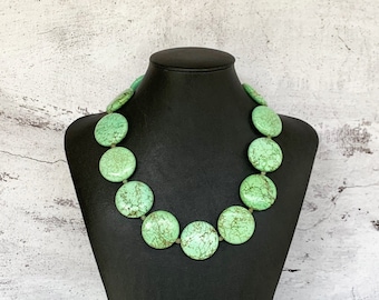 Mint edelsteenketting, groene turkooisketting, mintgroene ketting, lichtgroene ketting, grote kralenketting