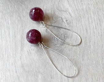 Purple Earrings, Long Purple Earrings, Purple Bead Earrings, Purple Gemstone Earrings, Purple Dangle Earrings, Dark Purple Beaded Earrings