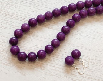Purple Necklace Earrings Set, Purple Gemstone Necklace, Plum Purple Necklace and Matching Earrings, Purple Bead Necklace - BEAUTIFUL COLOR