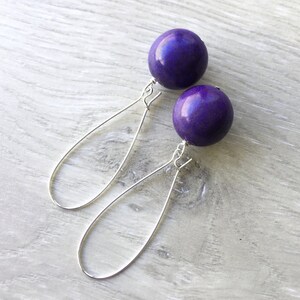 Long Purple Earrings, Purple Gemstone Earrings, Large Purple Earrings, Purple Bead Earrings, Purple Beaded Earrings, Dark Purple Earrings
