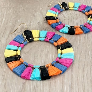 Colorful Tassel Earrings, Big Colorful Earrings, Mini Tassel Earrings, Colorful Statement Earrings, Colorful Fringe Earrings - LIGHTWEIGHT