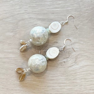 Shell Dangle Earrings, Seashell Statement Earrings, Long Shell Earrings, Beach Earrings Dangle, Shell Statement Earrings, Tropical Earrings