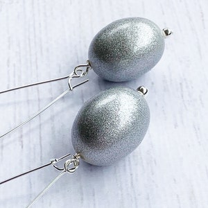 Long Silver Earrings, Party Earrings, Silver Dangle Earrings, Silver Bead Earrings, Sparkly Earrings, Silver Beaded Earrings, Shiny Earrings