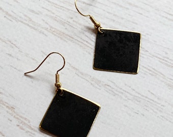 Modern Black Earrings Dangle, Unique Black Earrings, Black and Gold Earrings, Short Black Earrings for Women, Unique Earrings - LIGHTWEIGHT