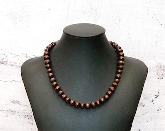 Wood Bead Necklace 10mm, Mens Wood Necklace, Small Bead Wood Necklace, Wooden Necklace, Brown Beaded Necklace, Simple Wood Necklace - UNISEX