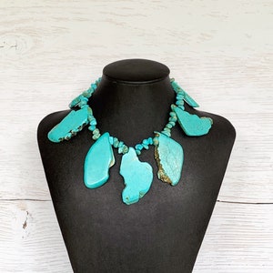 Turquoise Necklace Large, Beachy Necklace, Chunky Turquoise Necklaces for Women, Big Gemstone Necklace Blue, Chunky Teal Necklace - WOW