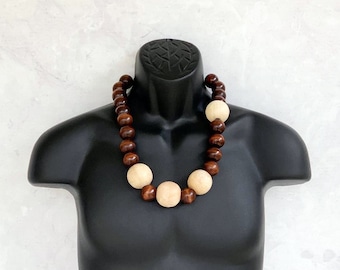 Modern Wood Bead Necklace, Unisex Wooden Necklace, Chunky Wood Necklace UNISEX Wood Necklace, Two Tone Wood Necklace, Mens Wood Necklace