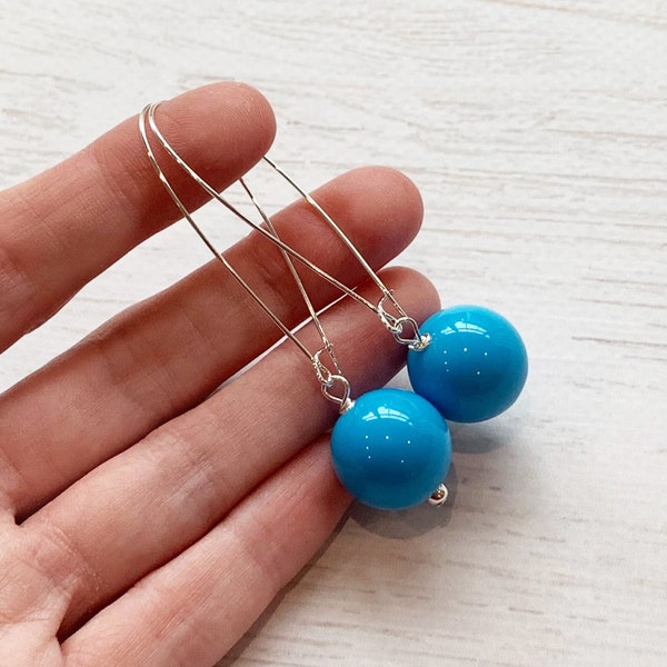 Long Sky Blue Earrings, Light Blue Dangle Earrings, Long Blue Earrings, Sky Blue Bead Earrings, Light Blue Earrings, Lightweight Earrings