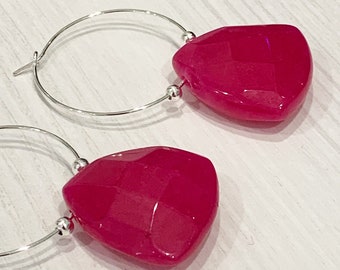 Raspberry Earrings, Viva Magenta Earrings, Dark Pink Earrings, Hot Pink Earrings, Berry Colored Earrings, Hot Pink Hoop Earrings