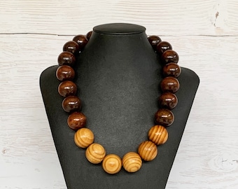 Wood Bead Necklace, Mens Beaded Necklace, Large Wood Bead Necklace, Unisex Wood Necklace, Mens Wooden Necklace Modern, Wood Beaded Necklace