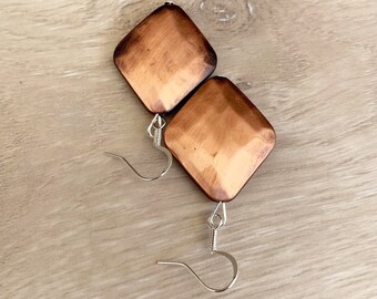 Copper Earrings - Copper Dangle Earrings - Copper Diamond Shaped Earrings - Geometric Earrings - Bronze Earrings - Copper Plated Jewelry