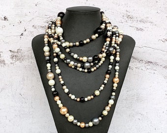 Long Pearl Necklace, Multi Strand Pearl Necklace, Chunky Pearl Necklace, Multicolor Pearl Statement Necklace, Can Be WORN MULTIPLE WAYS