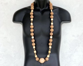 Mens Wood Necklace, Long Wood Necklace Unisex, Mens Boho Necklace Round Beads, Wood Beaded Necklaces for Women, Long Wood Bead Necklace WOW
