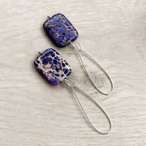 Purple Gemstone Earrings, Large Purple Earrings Dangle, Long Purple Earrings, Purple Bead Earrings, Eggplant Purple Jasper Earrings - LOVELY