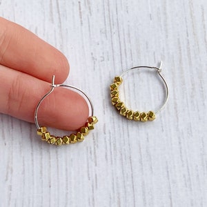 Tiny Hoop Earrings, Dainty Hoop Earrings, Small Hoop Earrings Gold and Silver Earrings, Gold Beaded Hoop Earrings, Gold Silver Hoop Earrings