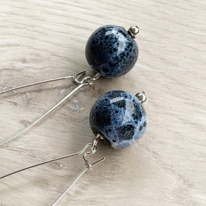 Blue Ceramic Earrings, Navy Earrings, Blue Dangle Earrings, Navy Blue Bead Earrings, Long Blue Earrings, Unique Blue Earrings - LOVELY COLOR