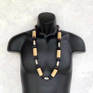 Ethnic Necklace Man, Unique Wood Necklace Men, Wood Bead Necklace Large, Long Tribal Necklace Men Wood, Mens Boho Necklace Long - UNIQUE