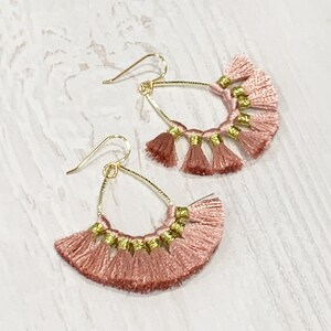 Pink Tassel Earrings, Blush Pink Earrings, Flapper Earrings, Pink and Gold Earrings Dangle, Blush Tassel Earrings, Feminine Earrings - GIRLY