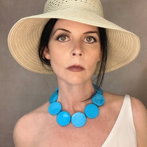 Blue Statement Necklace, Big Turquoise Necklace, Chunky Blue Necklace for Women, Bright Blue Necklace, Aqua Blue Round Bead Necklace - WOW