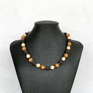Mens Necklace Wood, Mens Beaded Necklace, Wood Necklace for Men, Wooden Bead Necklace, Neutral Color Necklace, Mens Boho Necklace - UNISEX
