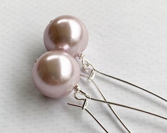 Pale Pink Earrings, Long Light Pink Earrings, Pale Pink Pearl Earrings, Light Pink Dangle Earrings, Pink Pearl Dangle Earring - PRETTY COLOR