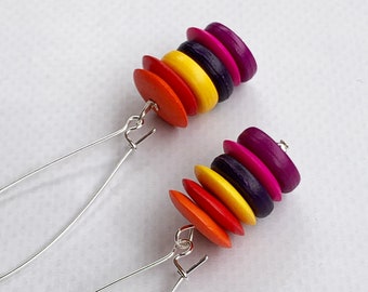 Long Colorful Earrings, Tropical Earrings, Colorful Dangle Earrings, Beachy Earrings, Rainbow Earrings, Heishi Earrings - PERFECT FOR SUMMER