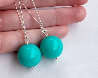 Teal Earrings Dangle, Long Teal Earrings, Teal Bead Earrings, Turquoise Color Earrings, Teal Dangle Earrings, Blue Green Earrings - GORGEOUS