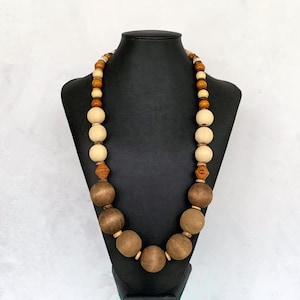 Chunky Wood Necklace, Wooden Bead Necklace, Mens Wood Bead Necklace, Long Wooden Necklace, Mens Boho Necklace, Mens Beaded Necklace - UNISEX