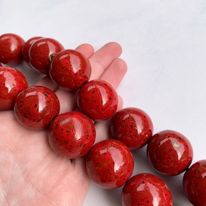 Chunky Red Necklace, Red Ceramic Necklace, Chunky Necklaces for Women, Big Bead Red Necklace, Red Beaded Necklace, Large Bead Necklace 25mm
