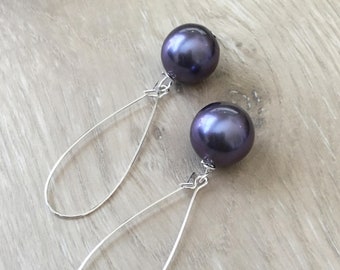 Purple Pearl Earrings Large Purple Pearl Earrings Chunky Purple Pearl Earrings Metallic Purple Pearl Earrings Long Purple Pearl Earring 16mm