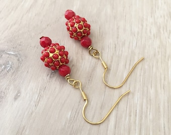 Vintage Look Earrings, Oriental Earrings, Red Bead Earrings, Vintage Style Earrings, Gold Red Dangle Earrings, Red and Gold Earrings UNIQUE