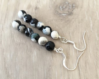 Black and White Earrings, Long Black White Earrings, Black and White Gemstone Earrings Black White Dangle Earrings, Unique Earrings for Mom