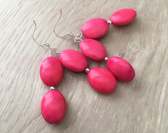 Hot Pink Earrings Bright Pink Earrings Neon Pink Earrings Pink Dangle Earrings Pink Bead Earrings Pink Gemstone Earrings Long Pink Earrings
