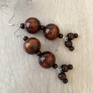 Wooden Earrings Wood Earrings Brown Earrings Tribal Earrings Funky Earrings Long Earrings Statement Earrings Boho Earrings Large Earrings