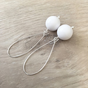 Long White Earrings, Chunky White Earrings, Big White Earrings, White Dangle Earrings, Large White Earrings Round White Earrings LIGHTWEIGHT