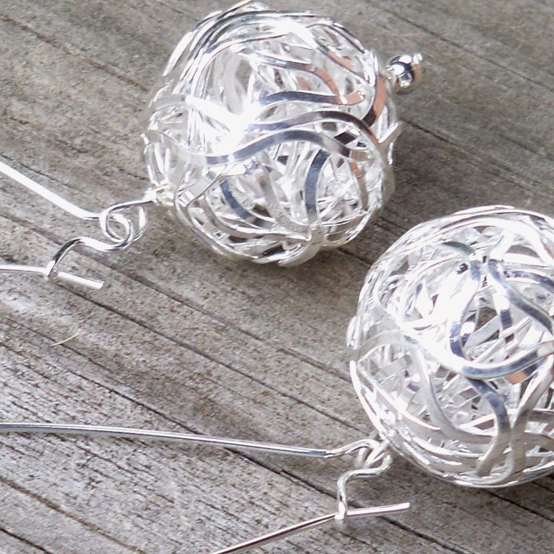 Silver Ball Earrings Silver Wire Wrapped Earrings Silver Beaded Earrings 20mm Silver Earrings Long Silver Earrings Chunky Silver Earrings image 2