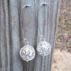 Silver Ball Earrings Silver Wire Wrapped Earrings Silver Beaded Earrings 20mm Silver Earrings Long Silver Earrings Chunky Silver Earrings image 3