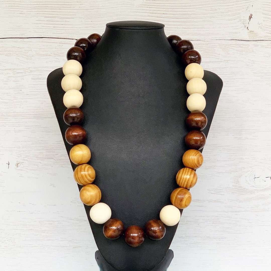 Multicolor Wood Bead Necklace, Mens Wood Necklace Unisex Wood Necklace