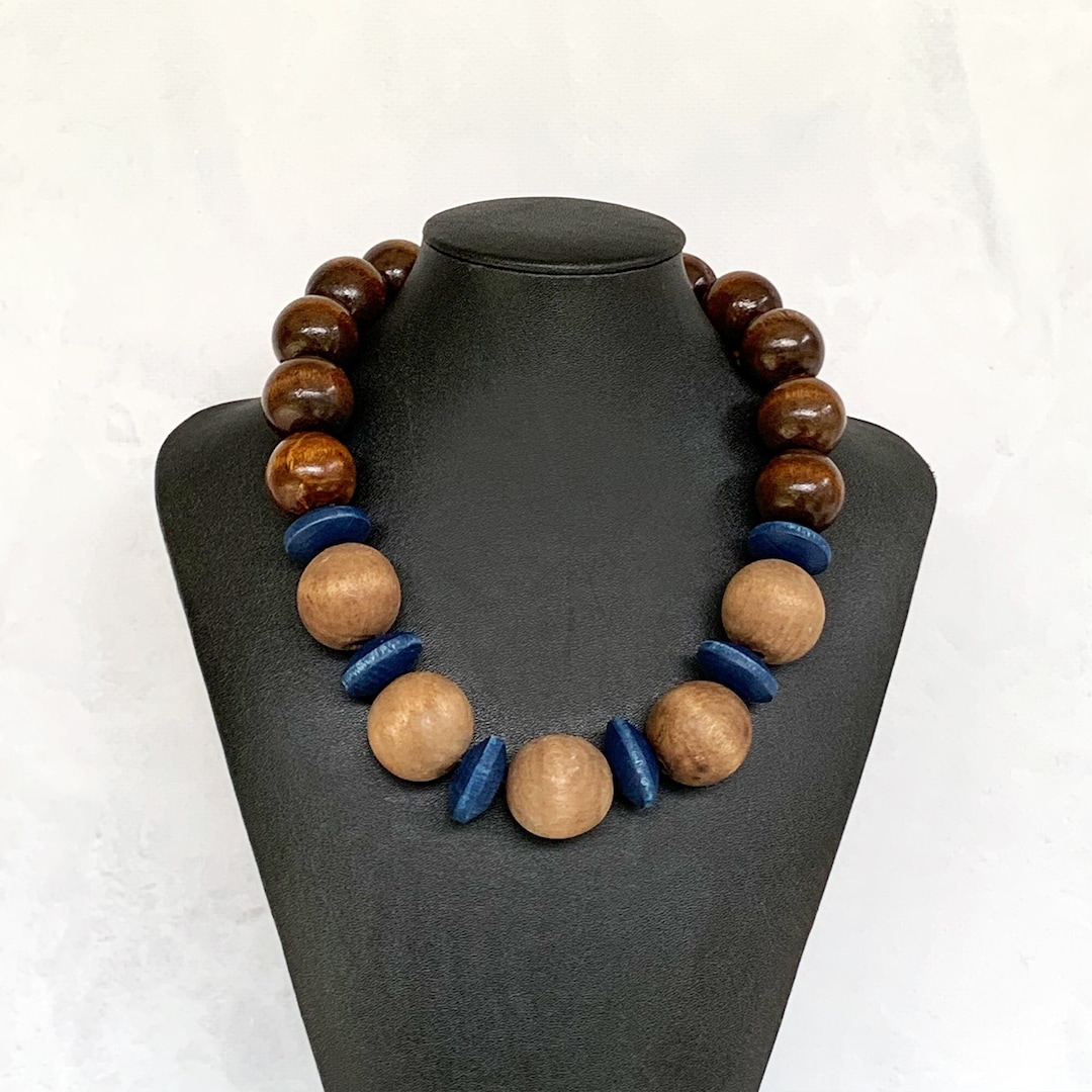 Mens Wood Necklace, Big Wood Bead Necklace, Boho Necklace for Men