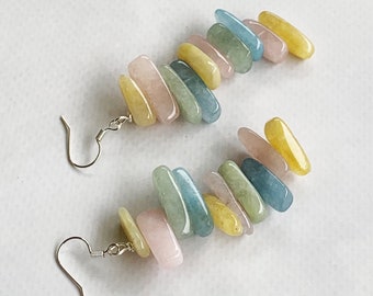 Long Pastel Earrings, Spring Earrings, Pastel Dangle Earrings, Unique Colorful Earrings Long, Pastel Bead Earrings - Pink Yellow Blue Green