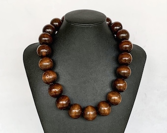 Collier de perles de bois, gros collier en bois, collier en bois, collier de perles marron, collier unisexe, collier en bois pour homme, collier bohème pour homme