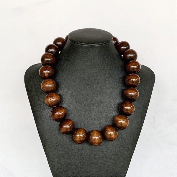 Wood Bead Necklace, Chunky Wood Necklace, Wooden Necklace, Brown Beaded Necklace, Unisex Necklace, Mens Wood Necklace, Mens Boho Necklace