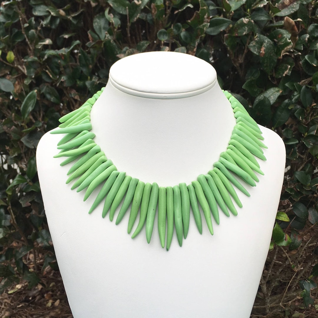 Lime Green Necklace, Lime Necklace, Lime Green Spike Necklace, Tribal