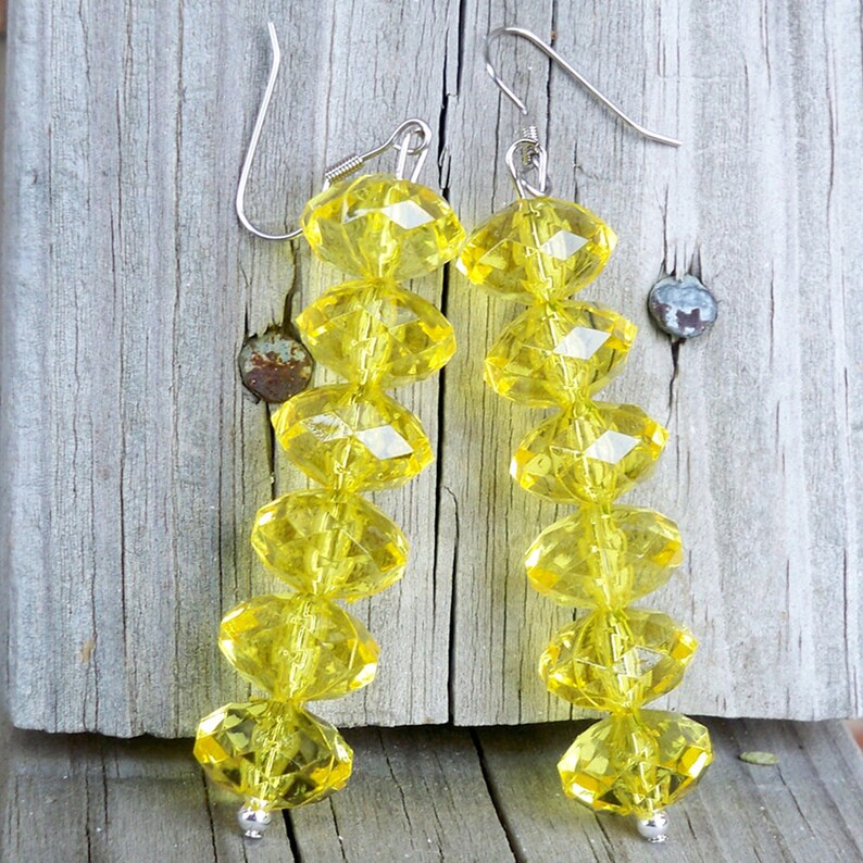 Yellow Earrings Long Yellow Earrings Yellow Dangle Earrings Large Yellow Earrings Yellow Bead Earrings Clear Yellow Earrings Bright Yellow