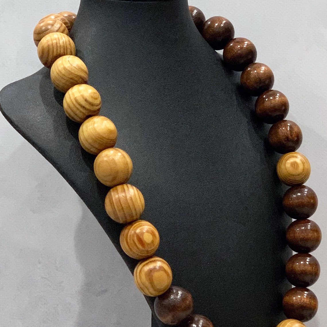 Wood Bead Necklace Men Chunky Wood Necklace Large Wood Etsy