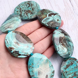 Sea Blue Halskette, Sea Green Halskette, Große Edelstein Halskette Blaue Edelstein Halskette, Blau Ozean Jaspis Halskette