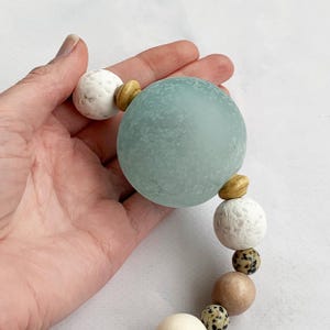 Blue Sea Glass Necklace, Beach Necklace, Blue Focal Bead Necklace, Sea Blue Necklace, Chunky Boho Necklace, Beachy Necklace Aqua - WOW PIECE