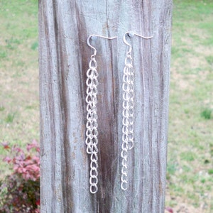 Silver Chain Earrings Silver Chain Link Earrings Long Chain Earrings Silver Dangle Earrings Long Silver Chain Earrings Rocker Earrings Cool