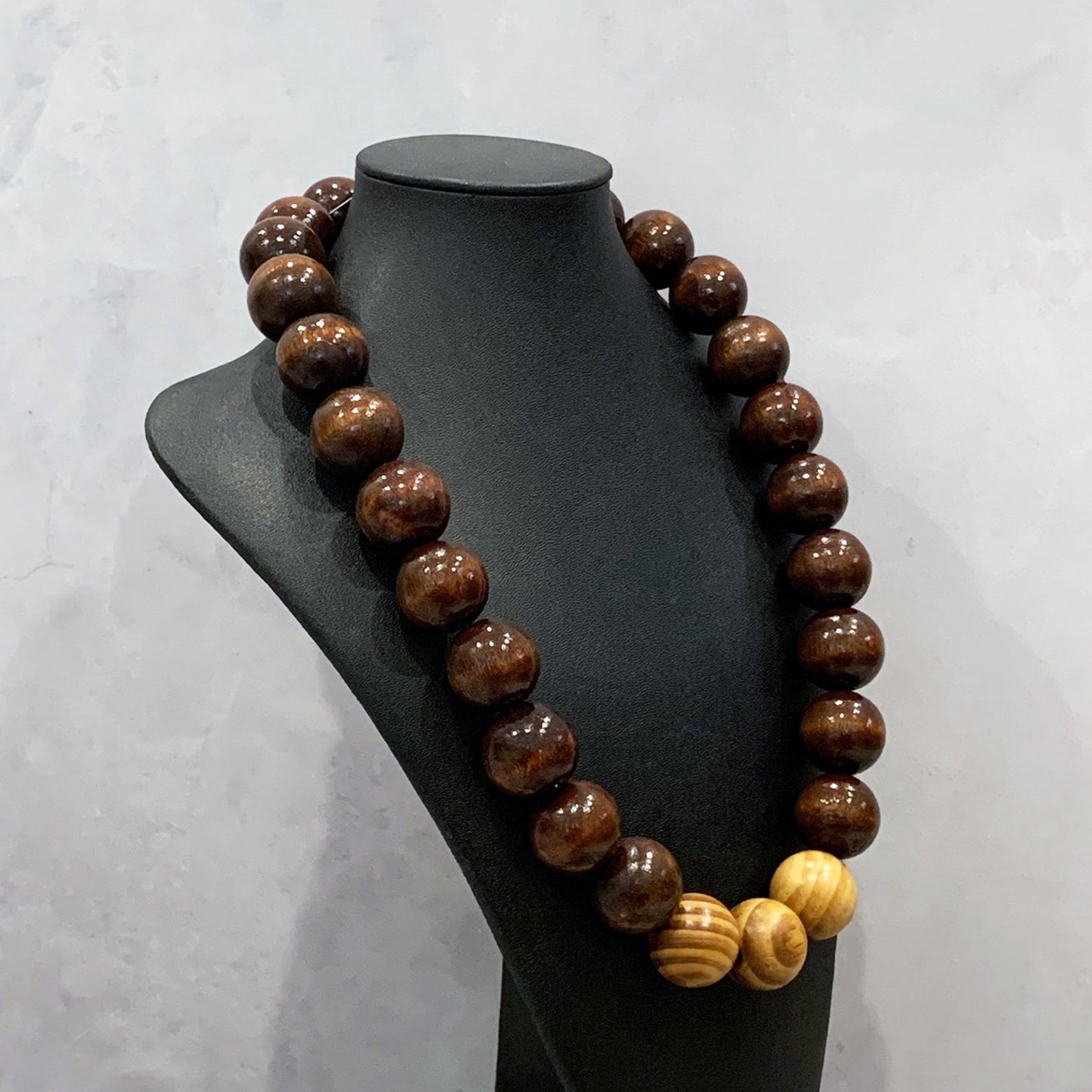 Wood Beaded Necklace Chunky Wood Necklace Unisex Wood Etsy