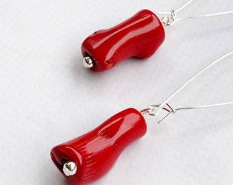 Coral Earrings, Tropical Earrings, Sea Earrings, Nautical Earrings, Coral Dangle Earrings, Beachy Earrings, Long Red Earrings - BEACH VIBES